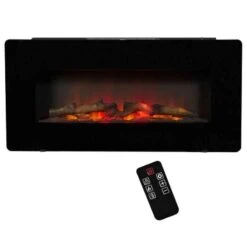 HOMCOM Electric Wall Mounted Fire With Remote - Black - 820-198V70 -Dimplexs Zone u4ldaa17ea4b8a0c2.jpg