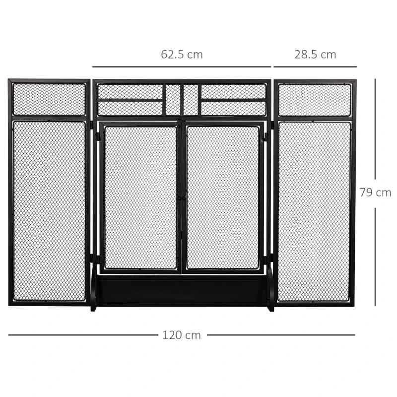 HOMCOM 3-Panel Folding Fireplace Screen With Door - Black - 820-237 10 HOMCOM 3-Panel Folding Fireplace Screen With Door - Black - 820-237 - Image 8