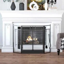 HOMCOM 3 Panel Folding Fireplace Screen With Tools Set - Black - 820-233 -Dimplexs Zone vgxb87189e89dfae9.jpg