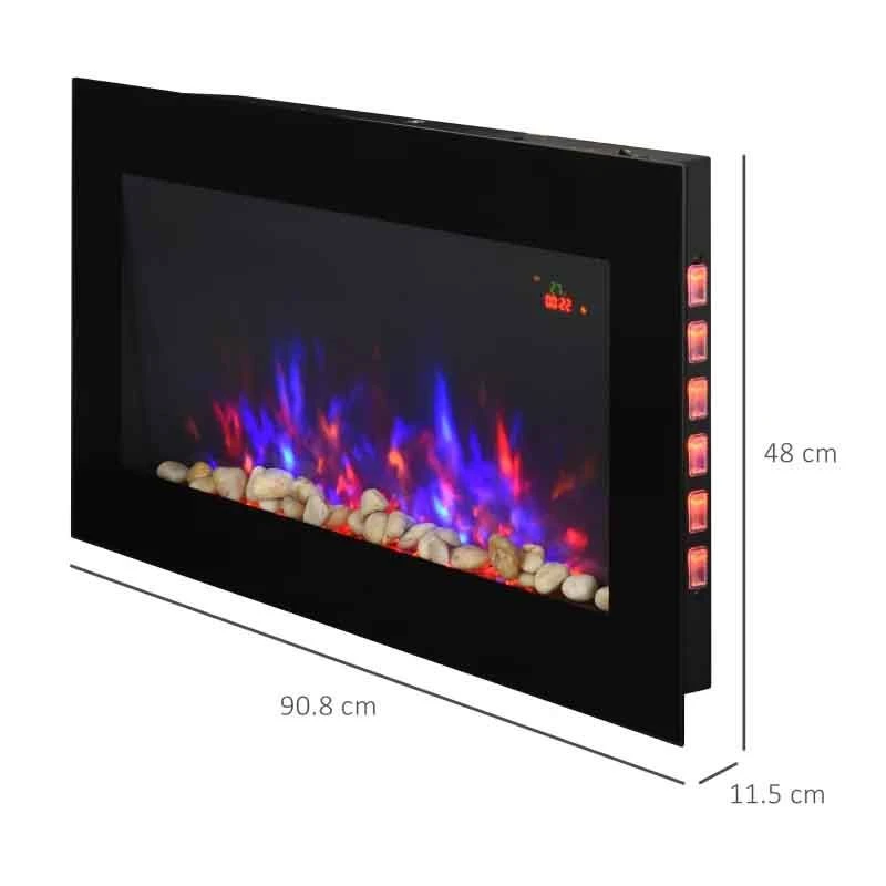 HOMCOM Electric Wall Mounted Fire With Remote - LED - Black - 820-181 8 HOMCOM Electric Wall Mounted Fire With Remote - LED - Black - 820-181 - Image 6