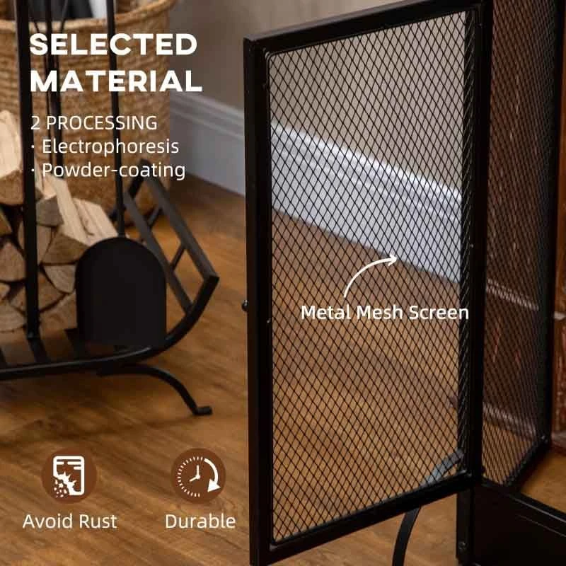 HOMCOM 3-Panel Folding Fireplace Screen With Door - Black - 820-237 11 HOMCOM 3-Panel Folding Fireplace Screen With Door - Black - 820-237 - Image 9