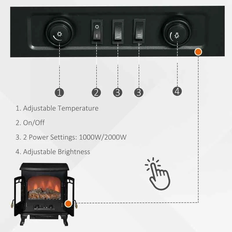 HOMCOM Two Door Electric Fireplace Heater - Black - 820-217V70 11 HOMCOM Two Door Electric Fireplace Heater - Black - 820-217V70 - Image 9