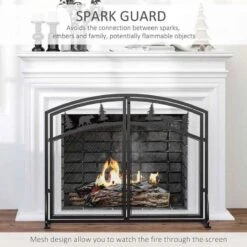 HOMCOM Winter Design Fire Guard With Double Doors - Black - 820-238 -Dimplexs Zone yns07717dc3e67af5.jpg