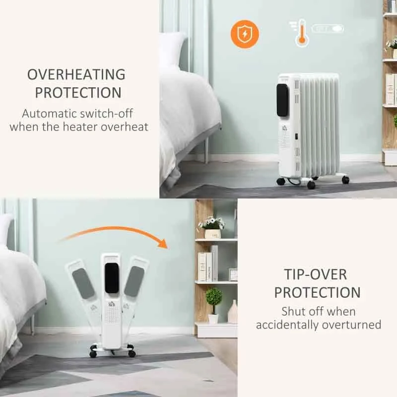 HOMCOM Oil Filled Electric Radiator - 9 Fin - White - 820-261V70 11 HOMCOM Oil Filled Electric Radiator - 9 Fin - White - 820-261V70 - Image 9