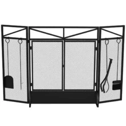 HOMCOM 3 Panel Folding Fireplace Screen With Tool Sets - Black - 820-391V00BK -Dimplexs Zone zdj63018a50e6d74f.jpg