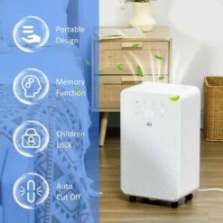 HOMCOM 12L Portable Dehumidifier With Air Purifier Filter - White - 821-027V71WT -Dimplexs Zone zlx55818a831ce8fc.jpg