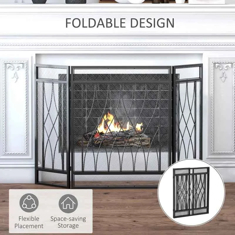 HOMCOM 3-Panel Folding Fireplace Screen Guard - Black - 820-240 10 HOMCOM 3-Panel Folding Fireplace Screen Guard - Black - 820-240 - Image 8