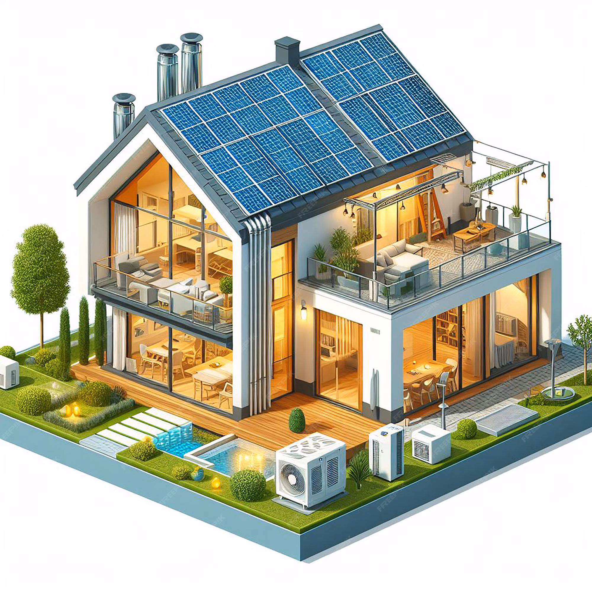 Dimplexs Zone -Dimplexs Zone modern house building with solar panels heat pump illustration 855471 216